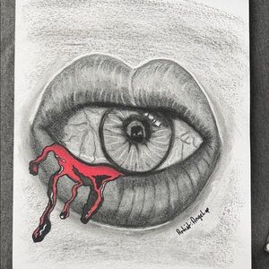 Abstract Eye Art with Red Accent